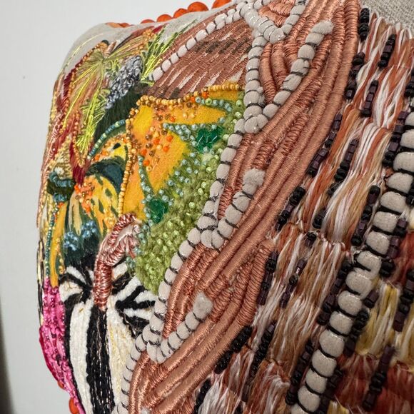 MacKenzie-Childs Cornucopia Beaded Embroidered Throw Pillow NWT Fall Decor 20x14 - Picture 8 of 13